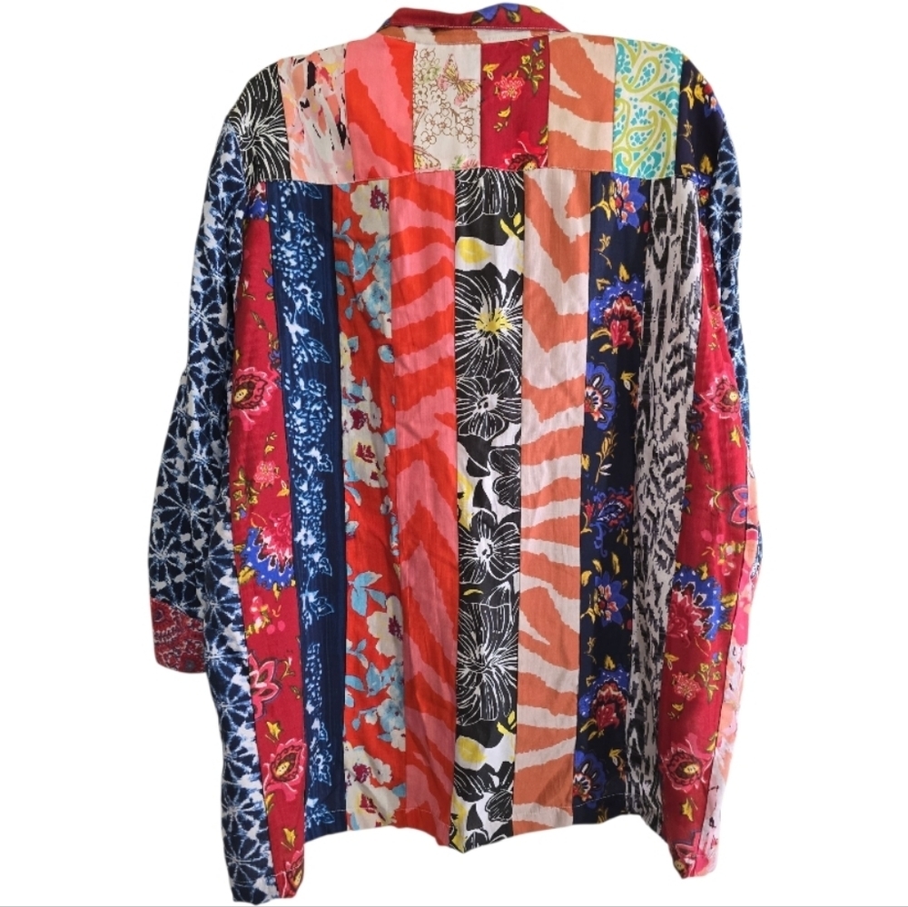 John Mark Artsy Boho Unique Art to Wear Wire Collar Blouse Top Patchwork XL - Picture 4 of 6